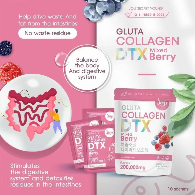 Joji Secret YoGluta Collagen DTX Mixed Berry – 200,000 mg (10 Sachets)